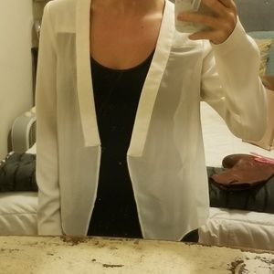 BCBG White Sheer Cropped Blazer